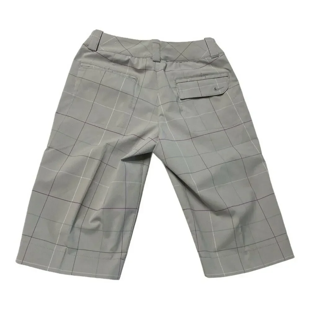 Nike Women Golf Dri-Fit under knee Pants Sz 4 Gray Plaid flat front